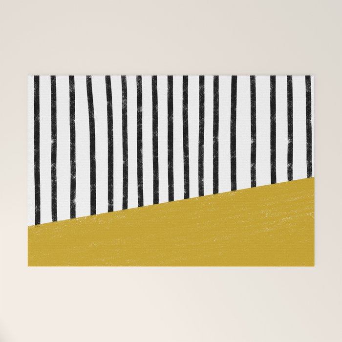 Handmade Stripe Block Pattern (mustard yellow/white/black) Welcome Mat Gallery Image 1
