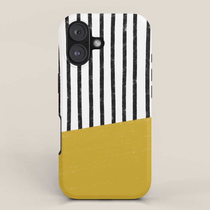 Handmade Stripe Block Pattern (mustard yellow/white/black) iPhone Case Gallery Image 1