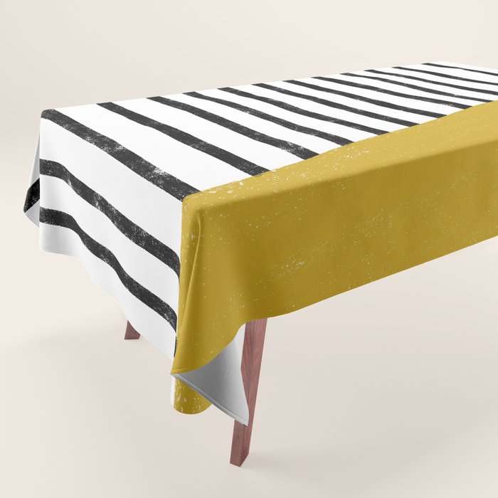 Handmade Stripe Block Pattern (mustard yellow/white/black) Tablecloth Gallery Image 1