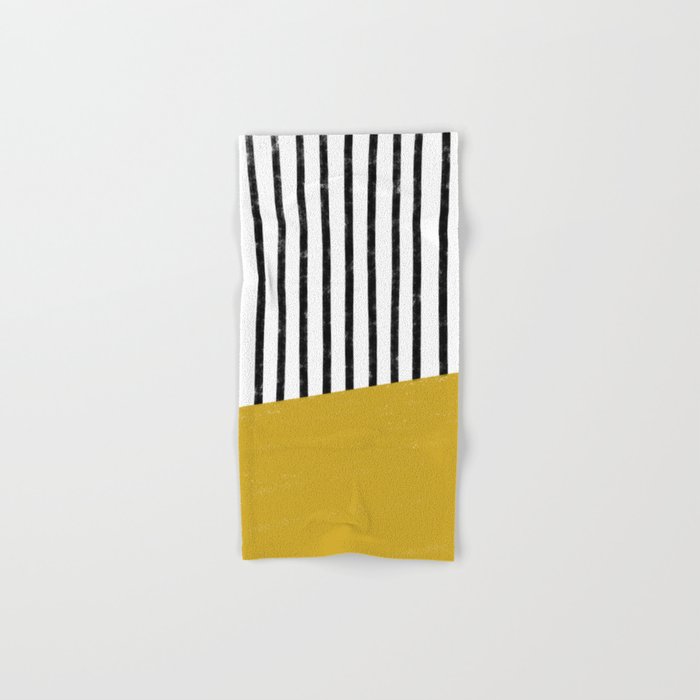 Handmade Stripe Block Pattern (mustard yellow/white/black) Bath Towel Gallery Image 1