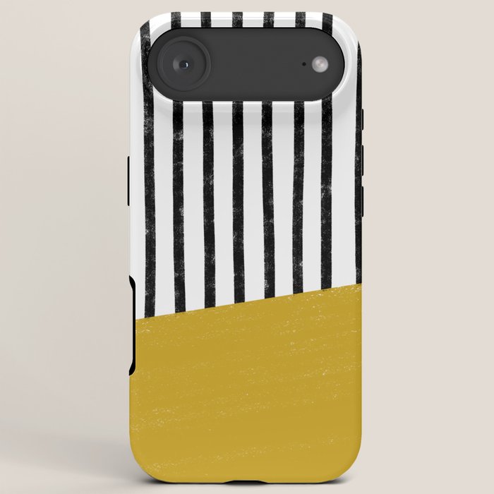 Handmade Stripe Block Pattern (mustard yellow/white/black) iPhone Case Gallery Image 6