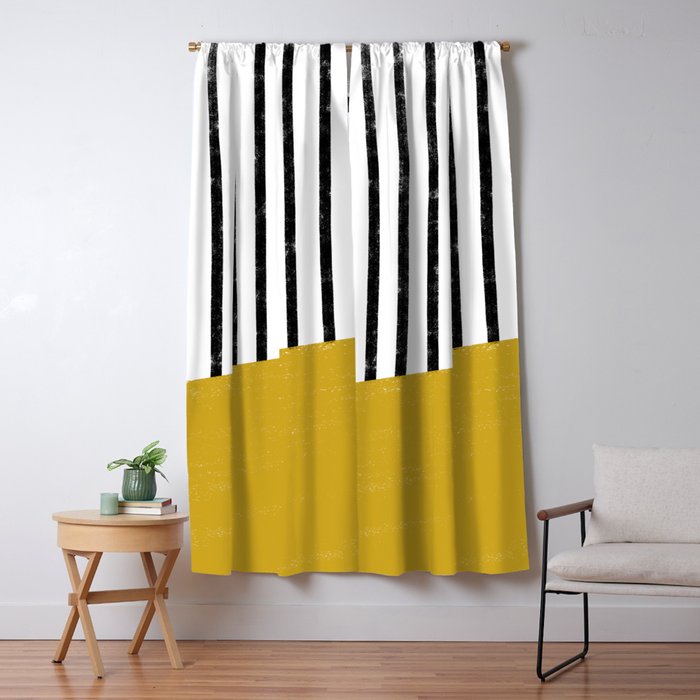 Handmade Stripe Block Pattern (mustard yellow/white/black) Window Curtain Gallery Image 1