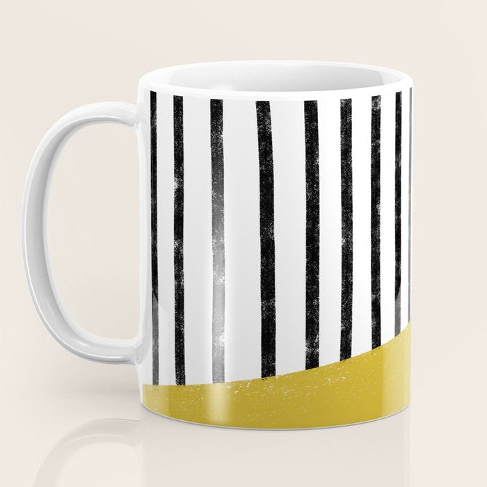 Handmade Stripe Block Pattern (mustard yellow/white/black) Coffee Mug Gallery Image 3