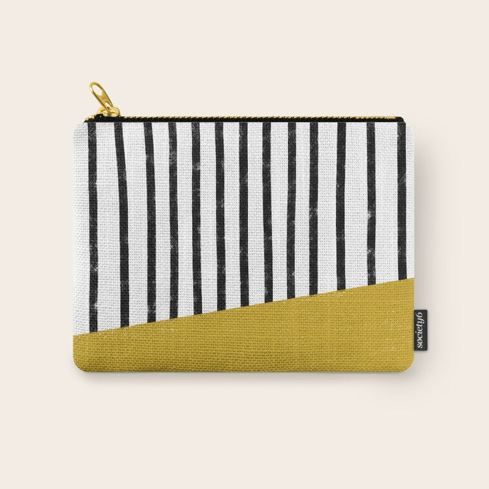 Handmade Stripe Block Pattern (mustard yellow/white/black) Carry All Pouch Gallery Image 1