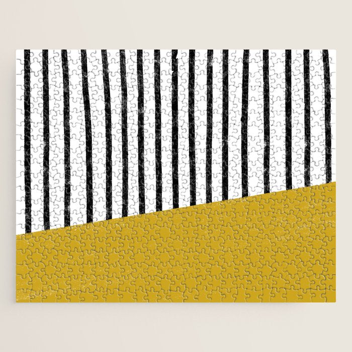 Handmade Stripe Block Pattern (mustard yellow/white/black) Jigsaw Puzzle Gallery Image 1