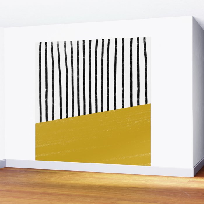 Handmade Stripe Block Pattern (mustard yellow/white/black) Wall Mural Gallery Image 2