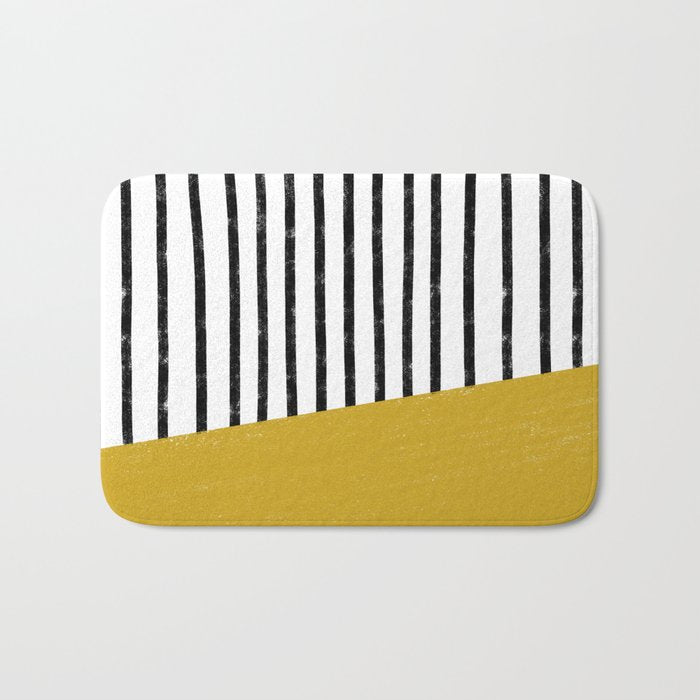 Handmade Stripe Block Pattern (mustard yellow/white/black) Bath Mat Gallery Image 1