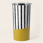 Handmade Stripe Block Pattern (mustard yellow/white/black) Travel Mug Gallery Image 1