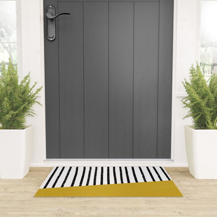 Handmade Stripe Block Pattern (mustard yellow/white/black) Welcome Mat Gallery Image 3