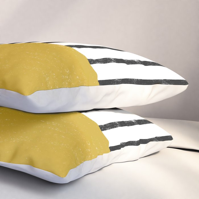 Handmade Stripe Block Pattern (mustard yellow/white/black) Pillow Sham Gallery Image 3