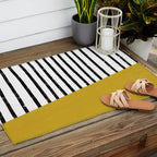 Handmade Stripe Block Pattern (mustard yellow/white/black) Outdoor Rug Gallery Image 2