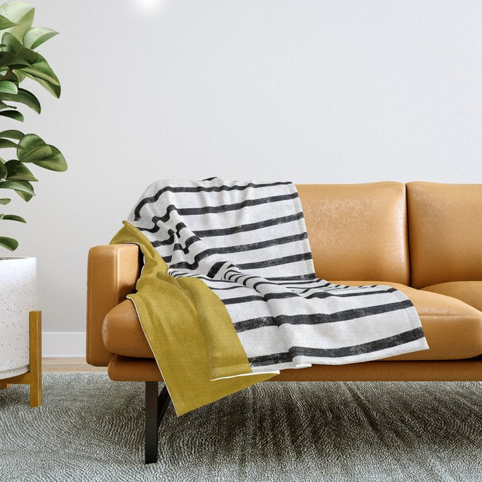 Handmade Stripe Block Pattern (mustard yellow/white/black) Throw Blanket Gallery Image 1