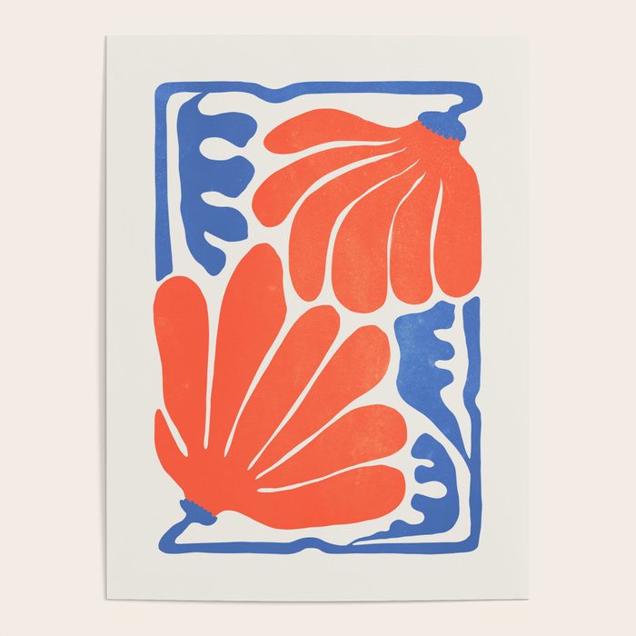 Coral Flowers & Ferns Poster Gallery Image 1