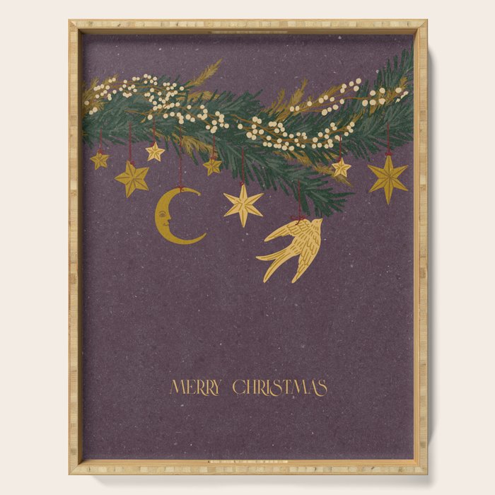 Christmas vintage toys on Christmas tree branches Serving Tray Gallery Image 1