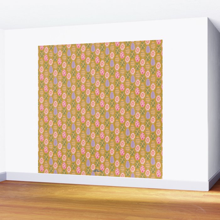 Colorful Folk Art Easter Eggs in Sandy Brown & Pink Wall Mural Gallery Image 2