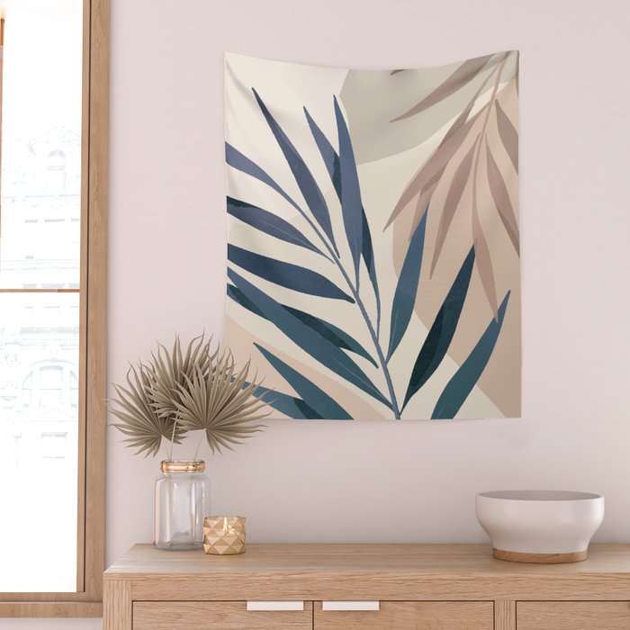 Minimal Abstract Art Tropical Leaves 15 Wall Tapestry Gallery Image 2