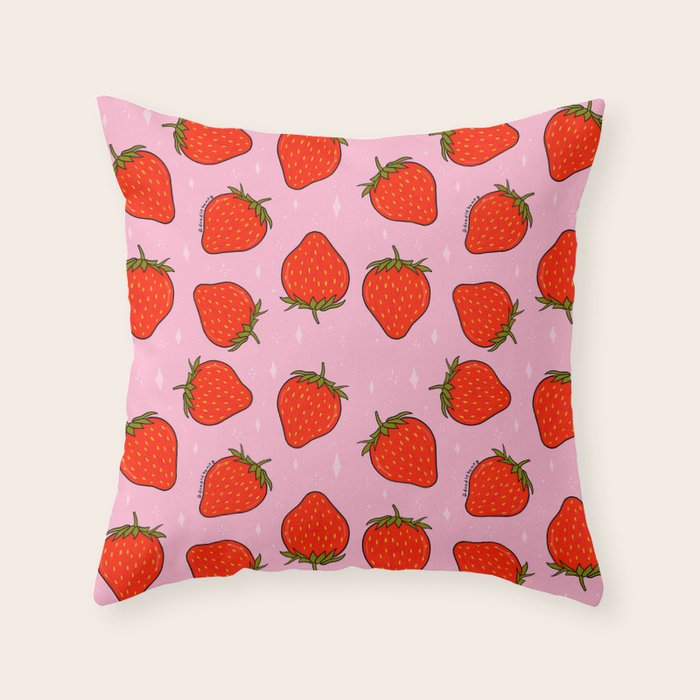Strawberry Print Throw Pillow Gallery Image 1
