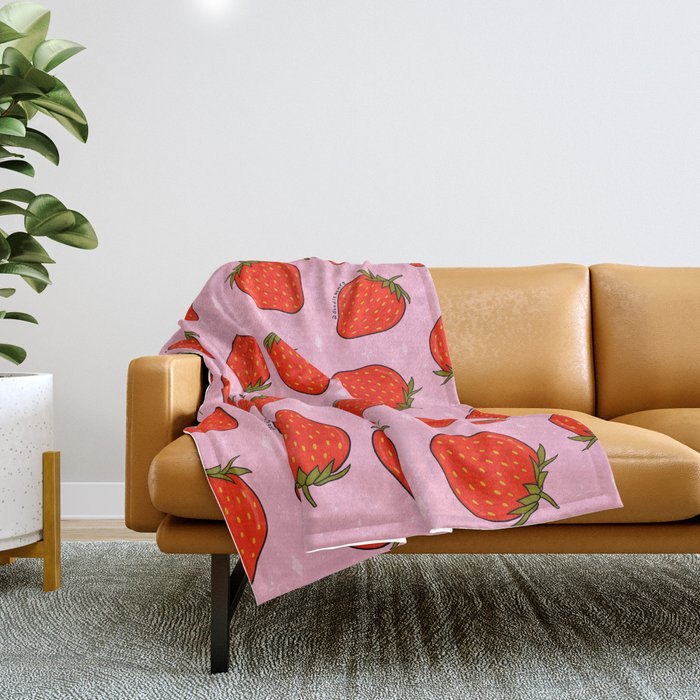 Strawberry Print Throw Blanket Gallery Image 1