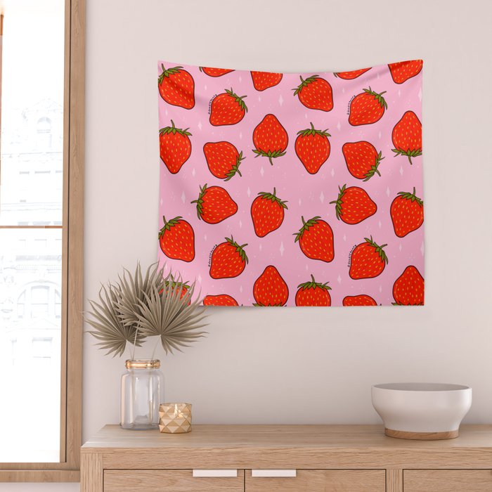 Strawberry Print Wall Tapestry Gallery Image 2