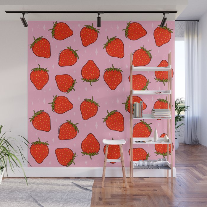 Strawberry Print Wall Mural Gallery Image 1