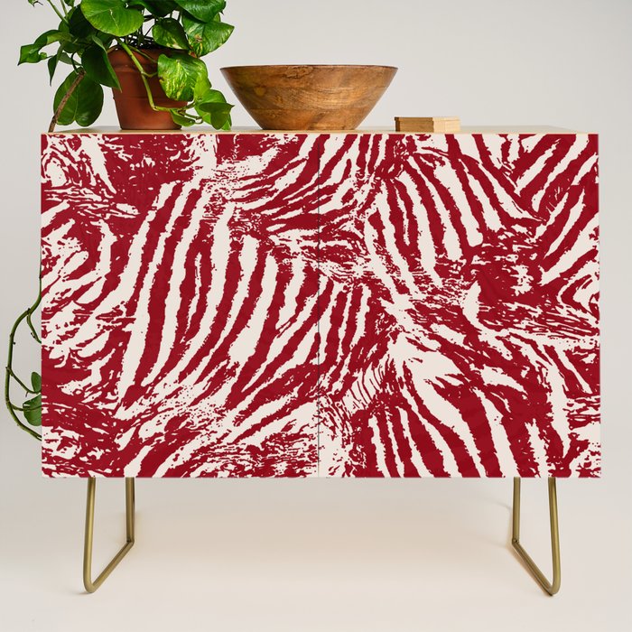 Red Zebra Stripe Abstract Pattern Bold Animal Print Credenza Gallery Image 1