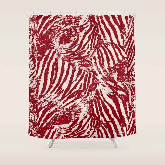 Red Zebra Stripe Abstract Pattern Bold Animal Print Shower Curtain Gallery Image 1