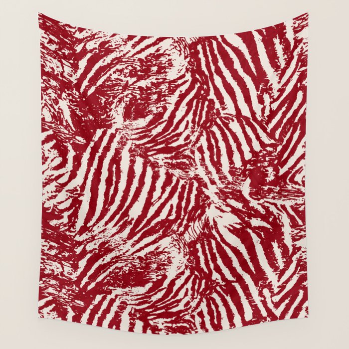 Red Zebra Stripe Abstract Pattern Bold Animal Print Wall Tapestry Gallery Image 4