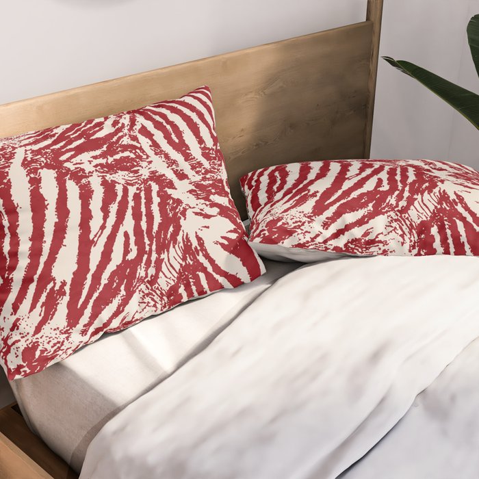 Red Zebra Stripe Abstract Pattern Bold Animal Print Pillow Sham Gallery Image 2
