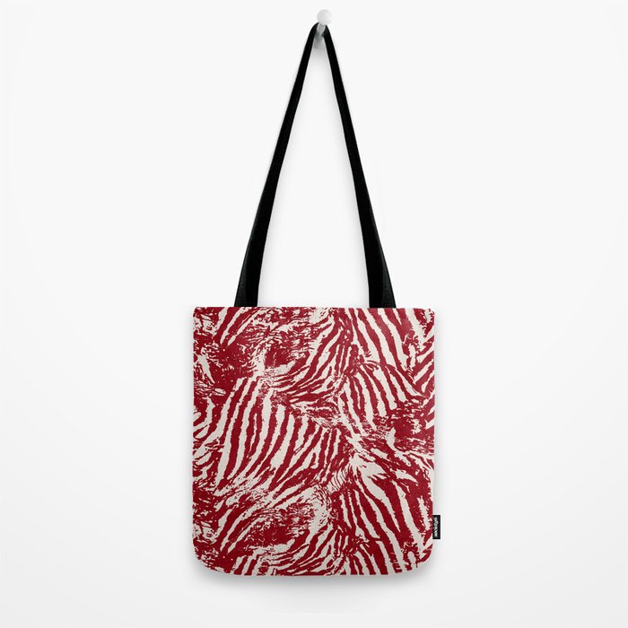 Red Zebra Stripe Abstract Pattern Bold Animal Print Tote Bag Gallery Image 2