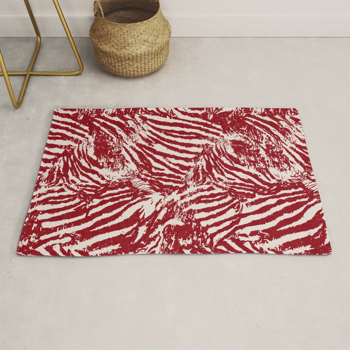 Red Zebra Stripe Abstract Pattern Bold Animal Print Rug Gallery Image 1