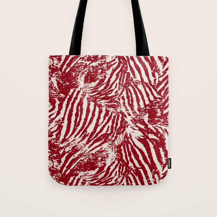 Red Zebra Stripe Abstract Pattern Bold Animal Print Tote Bag Gallery Image 1