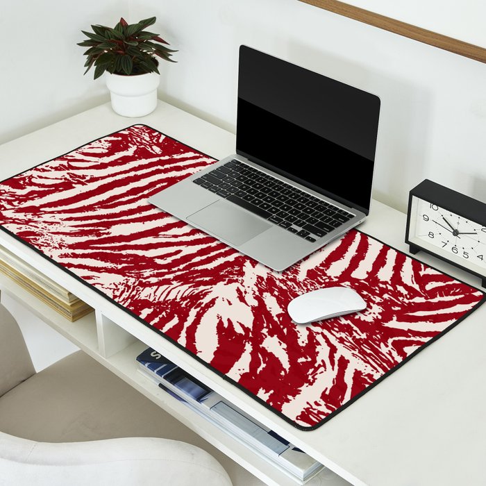 Red Zebra Stripe Abstract Pattern Bold Animal Print Desk Mat Gallery Image 2