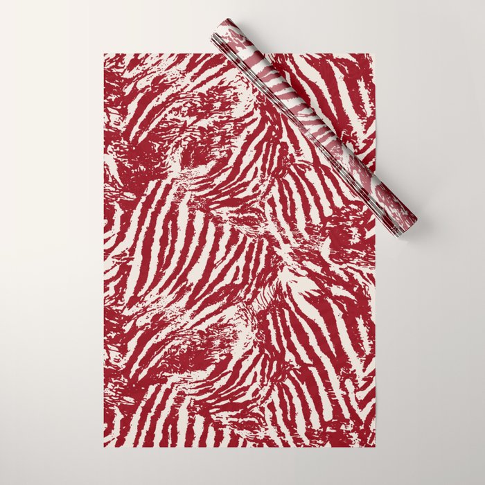 Red Zebra Stripe Abstract Pattern Bold Animal Print Wrapping Paper Gallery Image 1