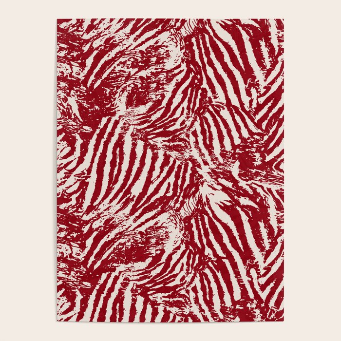 Red Zebra Stripe Abstract Pattern Bold Animal Print Poster Gallery Image 1