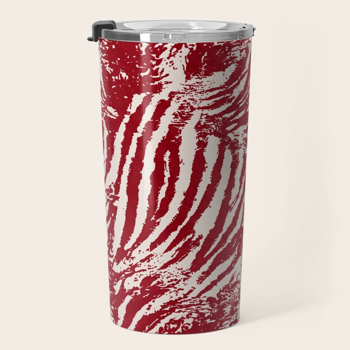 Red Zebra Stripe Abstract Pattern Bold Animal Print Travel Mug Gallery Image 3
