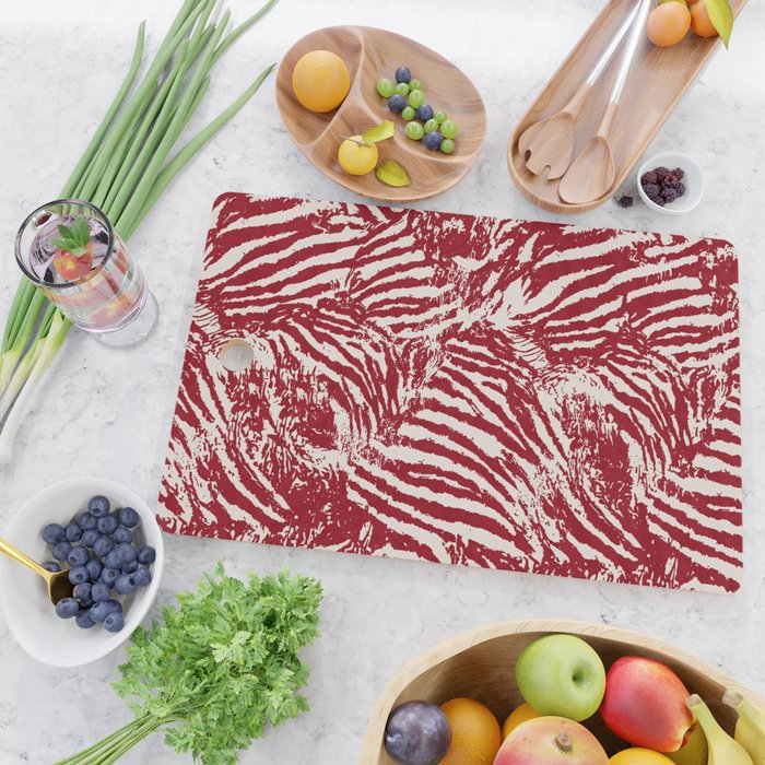 Red Zebra Stripe Abstract Pattern Bold Animal Print Cutting Board Gallery Image 2