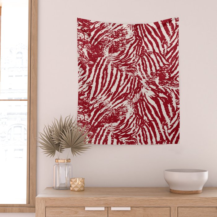 Red Zebra Stripe Abstract Pattern Bold Animal Print Wall Tapestry Gallery Image 2