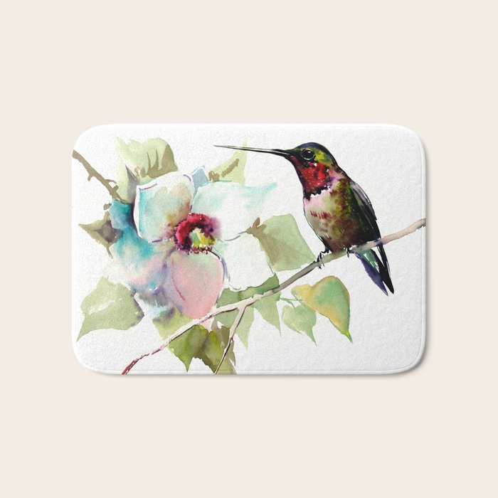 Hummingbird and White Magnolia Bath Mat Gallery Image 1