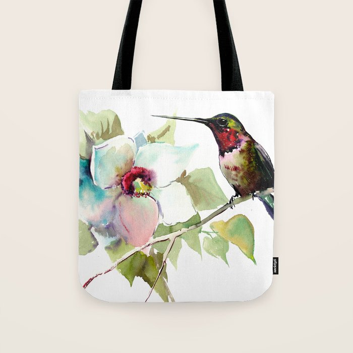 Hummingbird and White Magnolia Tote Bag Gallery Image 1