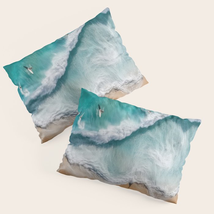 Surfers at Shore - Aerial Beach Photography Pillow Sham Gallery Image 3