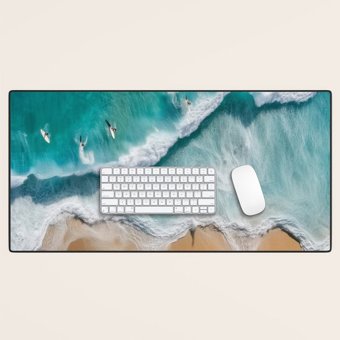 Surfers at Shore - Aerial Beach Photography Desk Mat Gallery Image 1