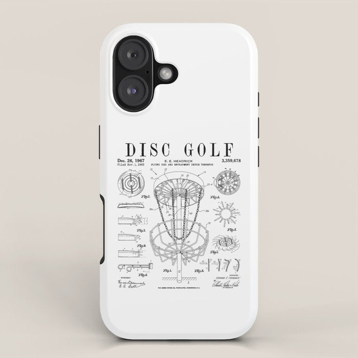 Disc Golf Frolf Frisbee Basket Vintage Patent Drawing Print iPhone Case Gallery Image 1
