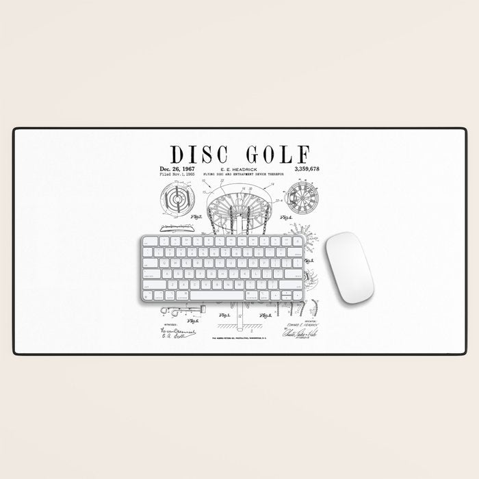Disc Golf Frolf Frisbee Basket Vintage Patent Drawing Print Desk Mat Gallery Image 1