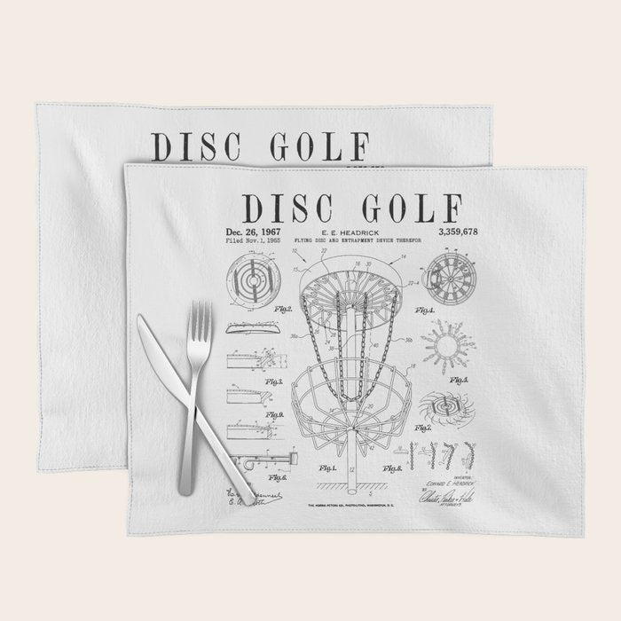 Disc Golf Frolf Frisbee Basket Vintage Patent Drawing Print Placemat Gallery Image 1