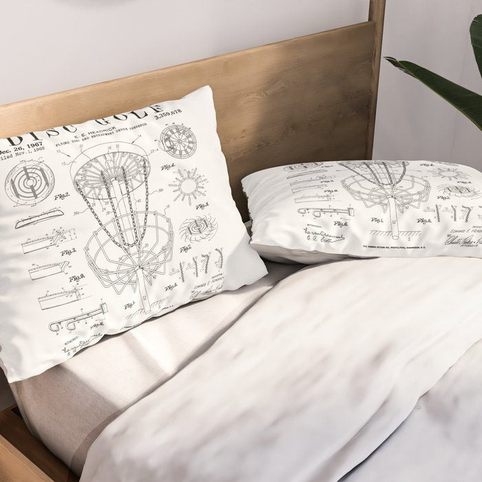 Disc Golf Frolf Frisbee Basket Vintage Patent Drawing Print Pillow Sham Gallery Image 2