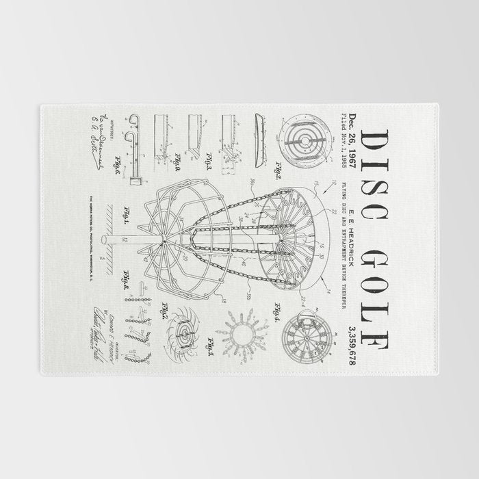 Disc Golf Frolf Frisbee Basket Vintage Patent Drawing Print Rug Gallery Image 2