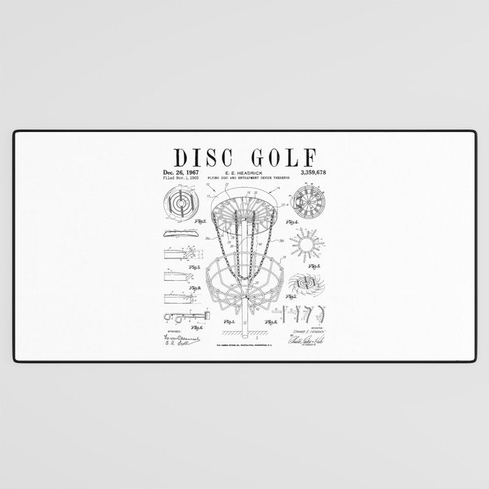 Disc Golf Frolf Frisbee Basket Vintage Patent Drawing Print Desk Mat Gallery Image 3