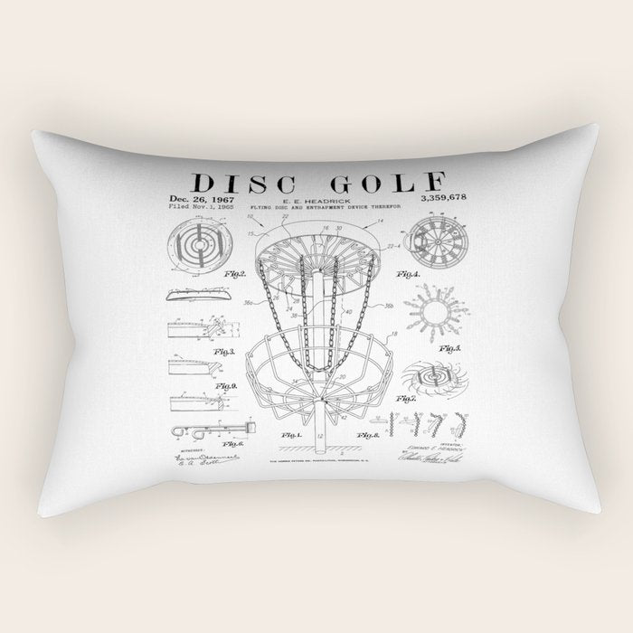 Disc Golf Frolf Frisbee Basket Vintage Patent Drawing Print Rectangular Pillow Gallery Image 1