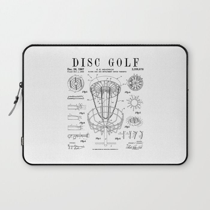 Disc Golf Frolf Frisbee Basket Vintage Patent Drawing Print Laptop Sleeve Gallery Image 1
