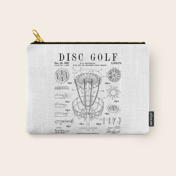 Disc Golf Frolf Frisbee Basket Vintage Patent Drawing Print Carry All Pouch Gallery Image 1